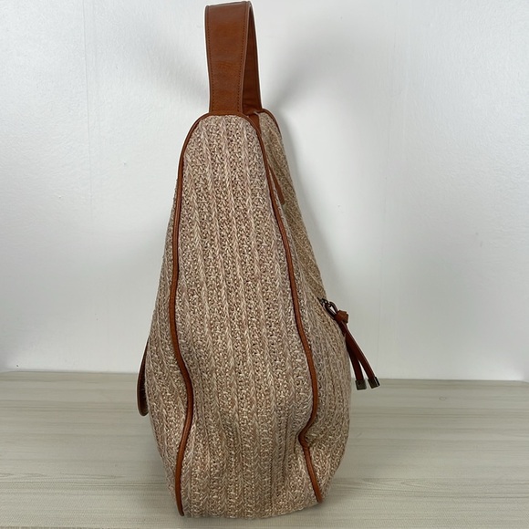 Anthropologie Urban Originals Oversized Raffia Straw Handbag Zip Closure Beige - Picture 2 of 9